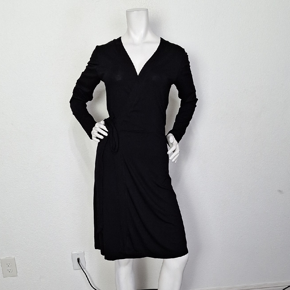 Milan Kiss Black Preppy Careerwear V-Neck Long Sleeve Knee Length Dress Size M